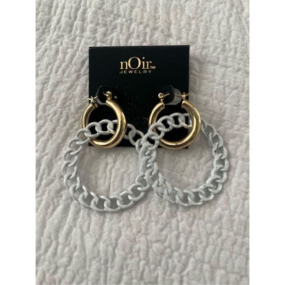NWT Gold and White Two Tier Hoop Eartings - Picture 1 of 3